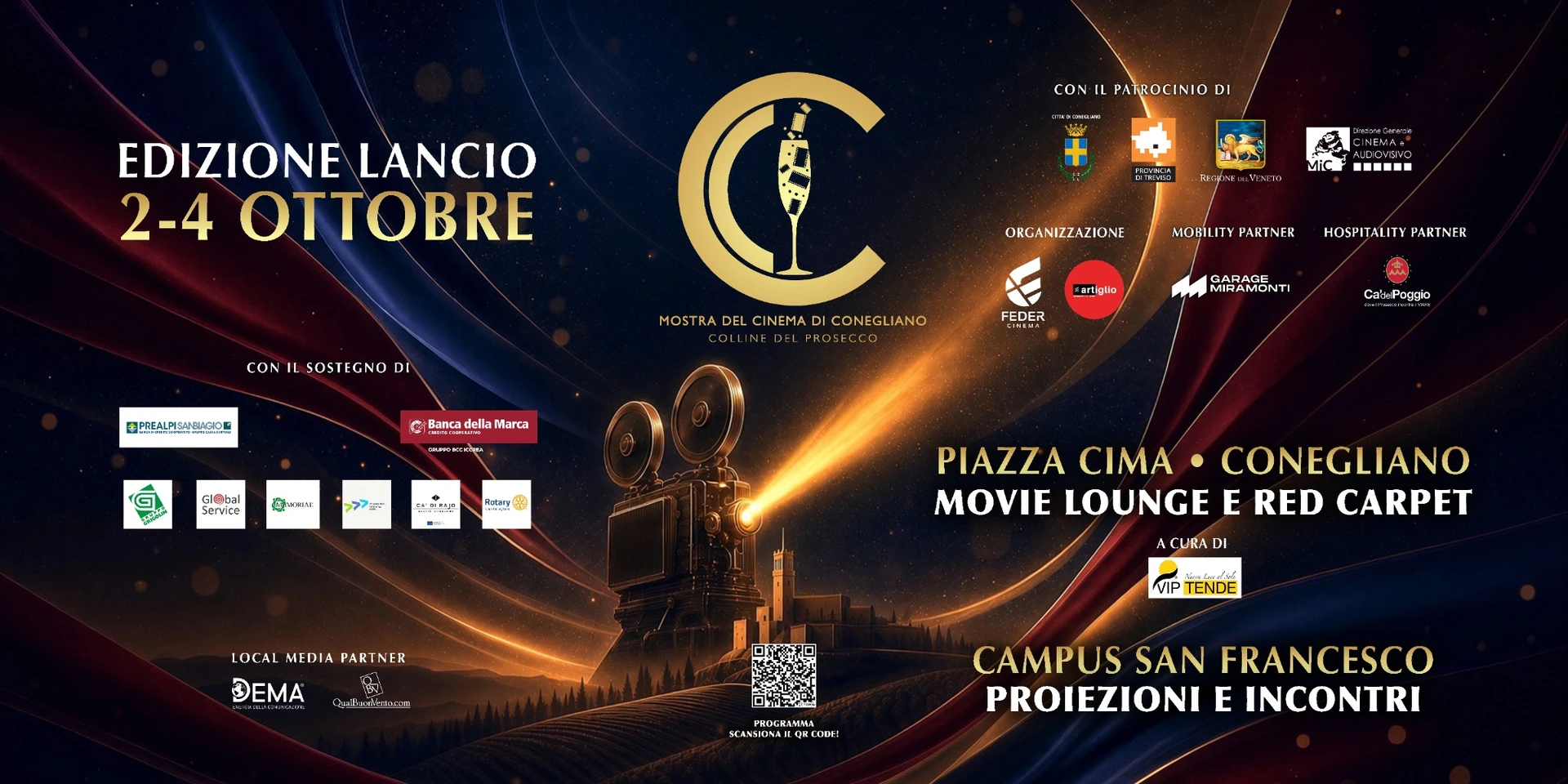Visual ufficiale della Mostra del Cinema di Conegliano 2026 con date, sedi e partner